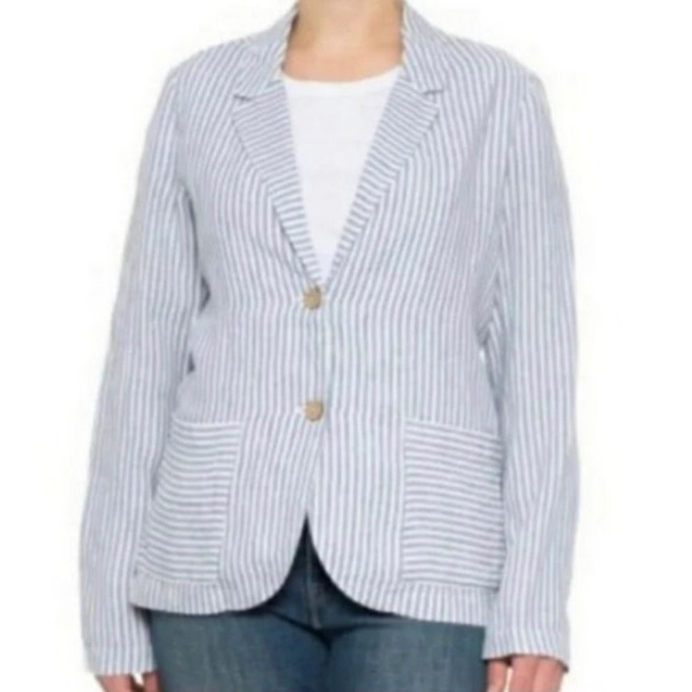 Tahari - 100% Linen Blue & White Striped Blazer Unlined - size L